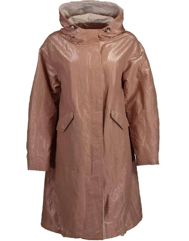 classic trench raincoat for women -Long Metallic Taffeta Hooded Jacket