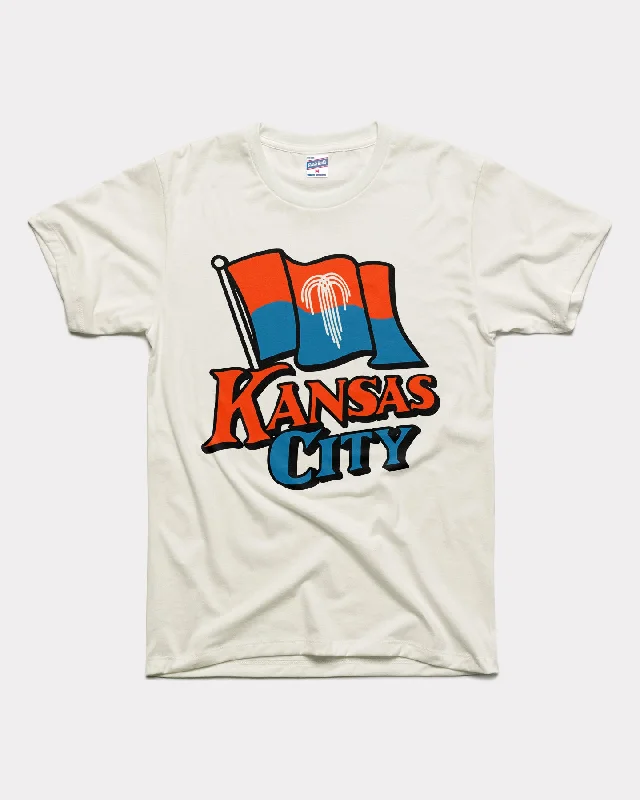 chic pleated detail top for ladies -KCMO Flag Vintage White T-Shirt