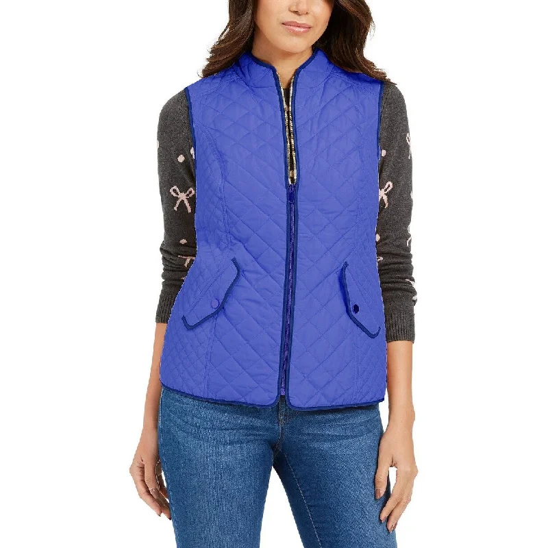 ladies' fur-lined jacket -Charter Club Women's Quilted Stand-Collar Vest Blue Size Small