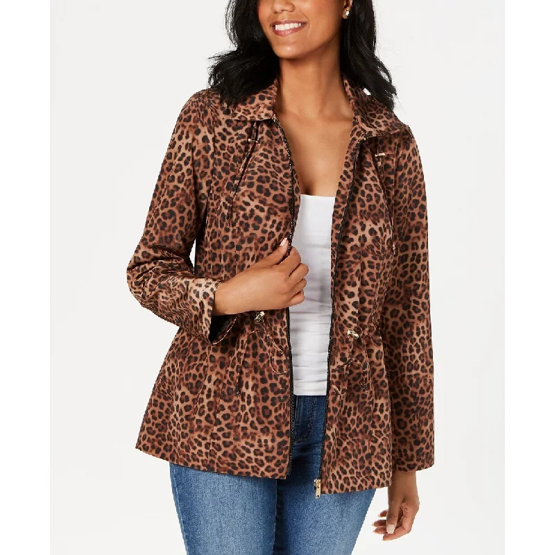 lightweight quilted jacket for women -Charter Club Women's Petite Leopard-Print Zipper-Print Jacket Brown Size Petite