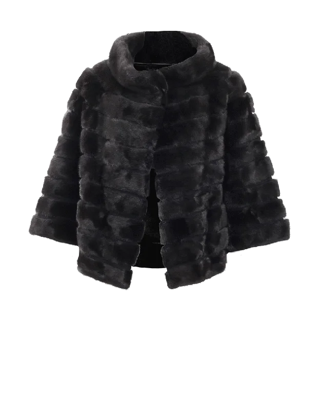 women's hooded winter jacket -Three-Quarter Sleeve Mink Jacket