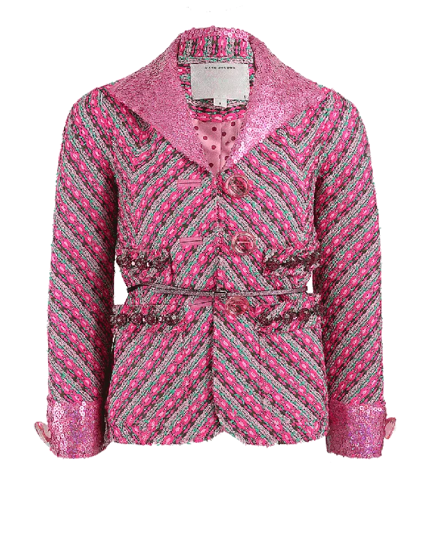 women's sherpa-lined jacket -Sequin Collar Tweed Jacket