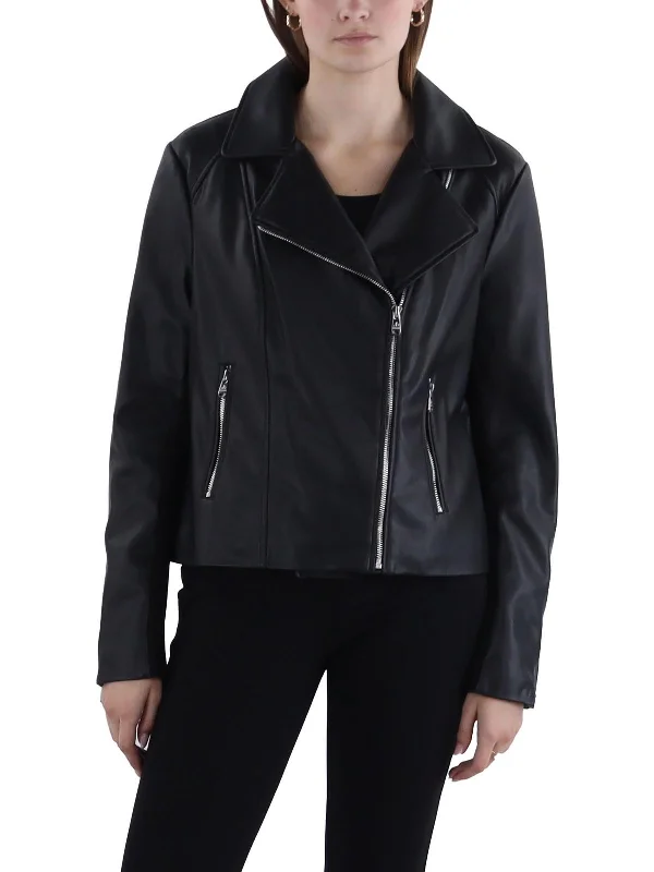 women's slim fit blazer -Womens Faux Leather Short Motorcycle Jacket