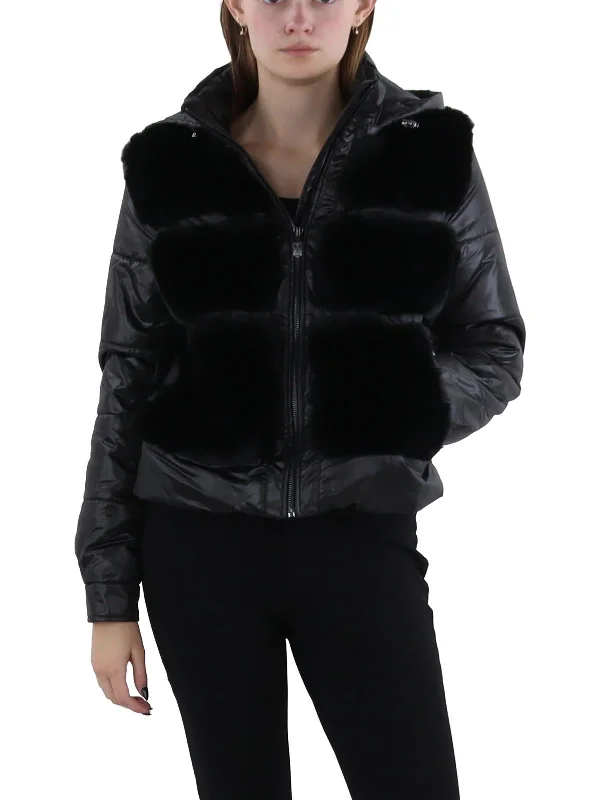 military-style coat for women -Womens Faux Fur Cold Weather Puffer Jacket