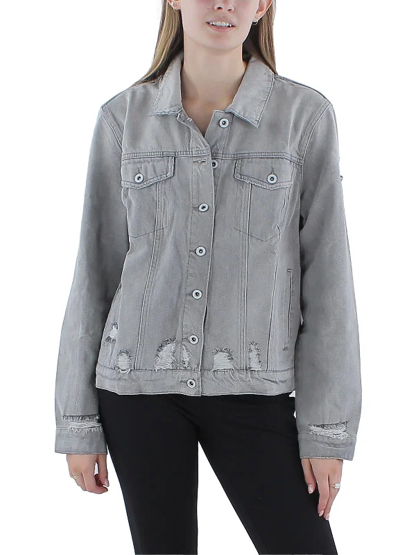 sustainable eco-friendly coat for women -Reagan Womens Relaxed Distressed Denim Jacket