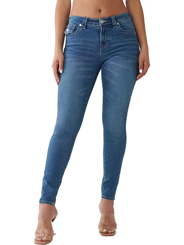 women's super skinny ankle jeans -Jennie Curvy Womens Mid-Rise Medium Wash Skinny Jeans