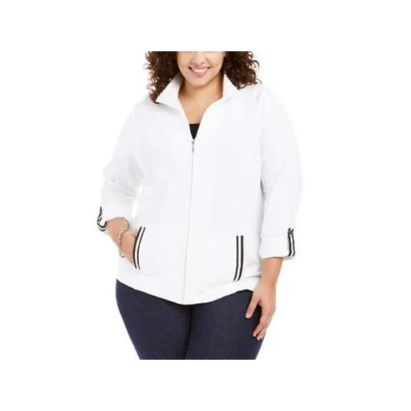 sustainable eco-friendly coat for women -Karen Scott Women's Sport French Terry Ribbon-Trim Jacket White Size Extra Small - X-Small