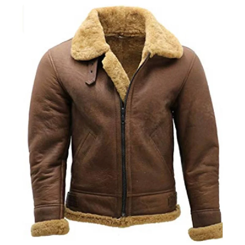 fashionable belted wool coat for women -Shearling Bomber Jacket