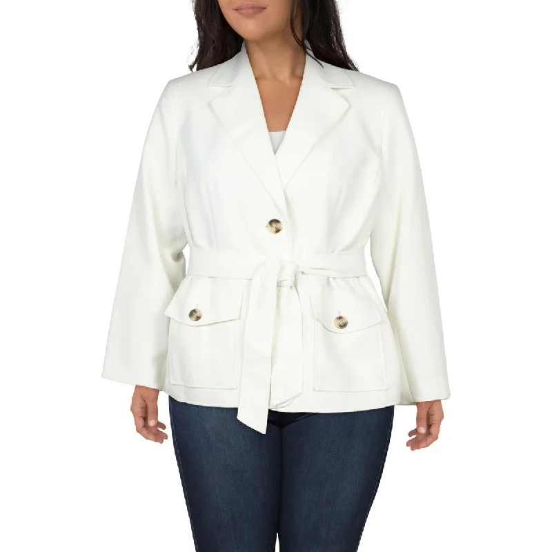 stylish fleece-lined coat for women -Le Suit Womens Plus Notch Collar Office Two-Button Blazer