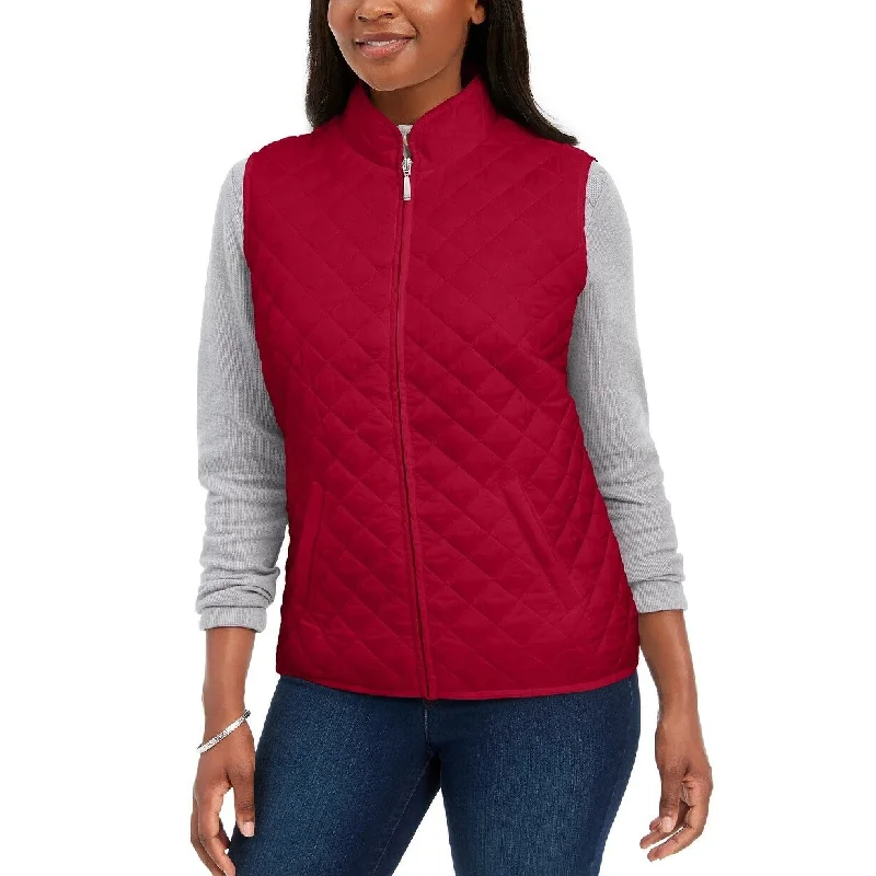 fashionable belted wool coat for women -Karen Scott Women's Sport Quilted Puffer Vest Bright Red Size Large