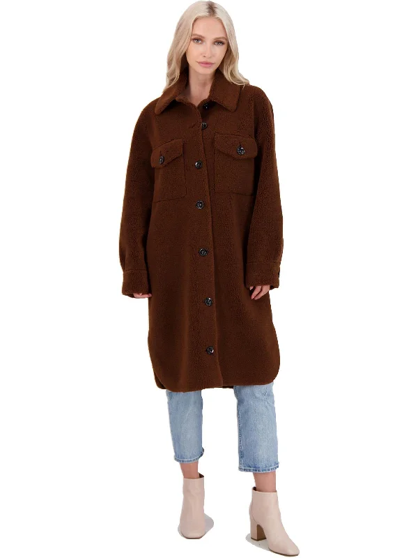 ladies' long hooded winter coat -Harper Womens Wool Blend Long Shirt Jacket