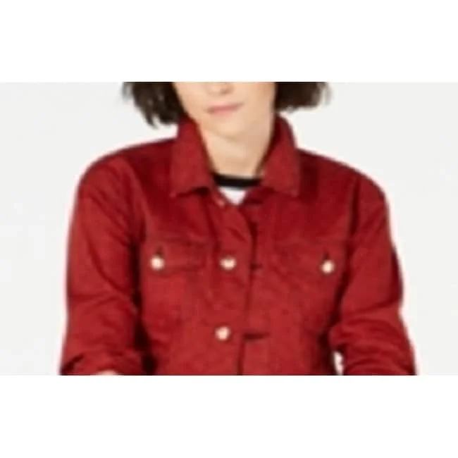 luxury designer winter coat for women -Juicy Couture Women's Printed Denim Mini Houndstooth Jacket Red Size X-Small