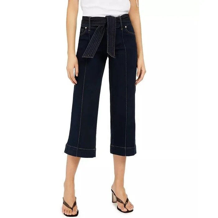 loose cargo-style jeans for ladies -INC International Concepts Women's Tie-Waist Culotte Jeans Blue Size 6