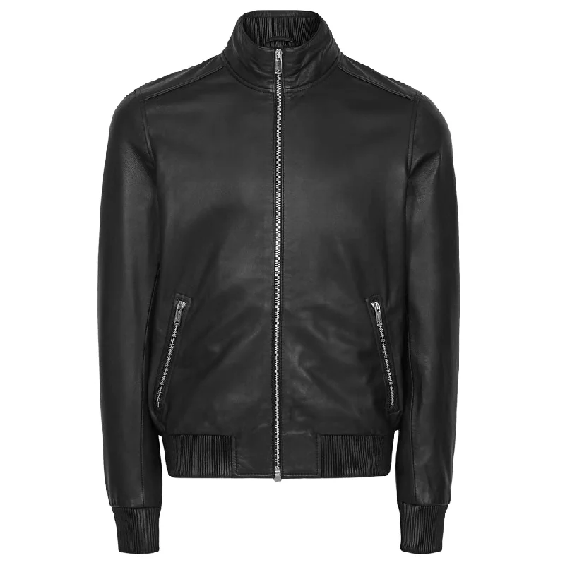 ladies' fleece zip-up jacket -Harris Jacket In Black Crafted From Premium Leather