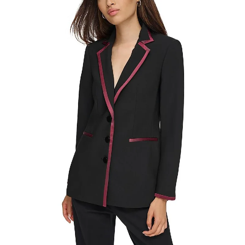 women's waterproof raincoat -Karl Lagerfeld Paris Womens Tuxedo Contrast Trim Double-Breasted Blazer