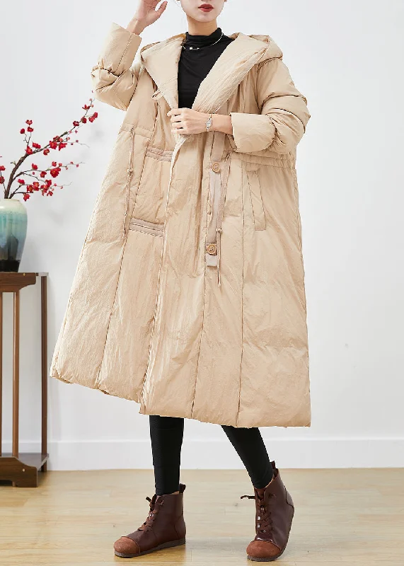 women's belted trench coat -Chic Apricot Hooded Patchwork Duck Down Canada Goose Jacket Winter