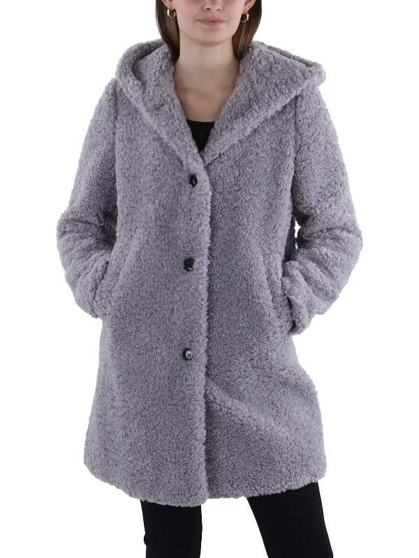 ladies' wool overcoat -Womens Faux Fur Hooded Teddy Coat