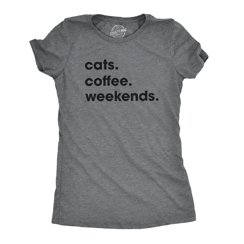 ladies' henley button t-shirt -Cats Coffee Weekends Women's T Shirt