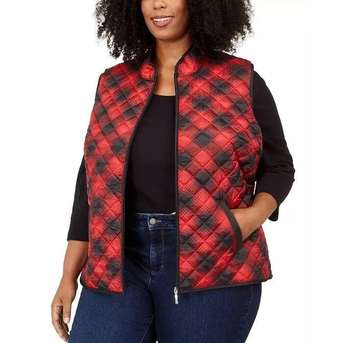 sustainable eco-friendly coat for women -Karen Scott Women's Cozy Plaid Puffer Vest Bright Red Size 2X