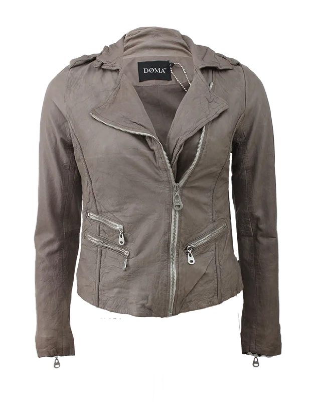 stylish leather jacket for women -Moto Jacket With Zippers