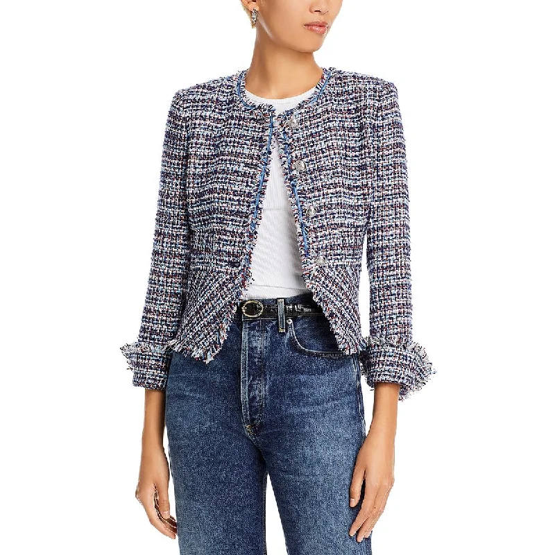 lightweight quilted jacket for women -Derek Lam 10 Crosby Womens Elizabeth Tweed Office Collarless Blazer