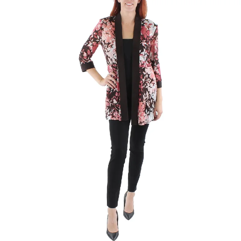 classic trench raincoat for women -R&M Richards Womens Floral Print Midi Open-Front Blazer