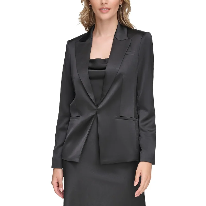 women's varsity bomber jacket -Calvin Klein Womens Satin Suit Separate One-Button Blazer