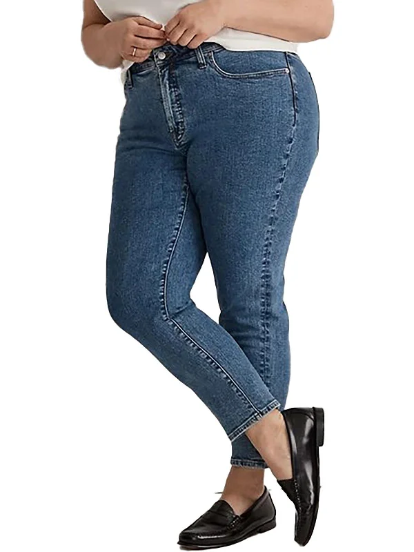 chic ruched waistband jeans for ladies -Plus Womens Mid-Rise Perfect Vintage Skinny Jeans