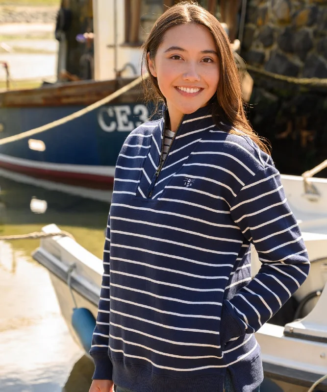 stylish plaid button-up shirt for ladies -Coral Jersey - Navy Stripe