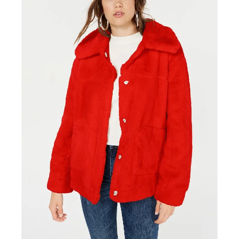 women's classic pea coat -Jou Jou Juniors' Faux-Fur Jacket Red Size Medium