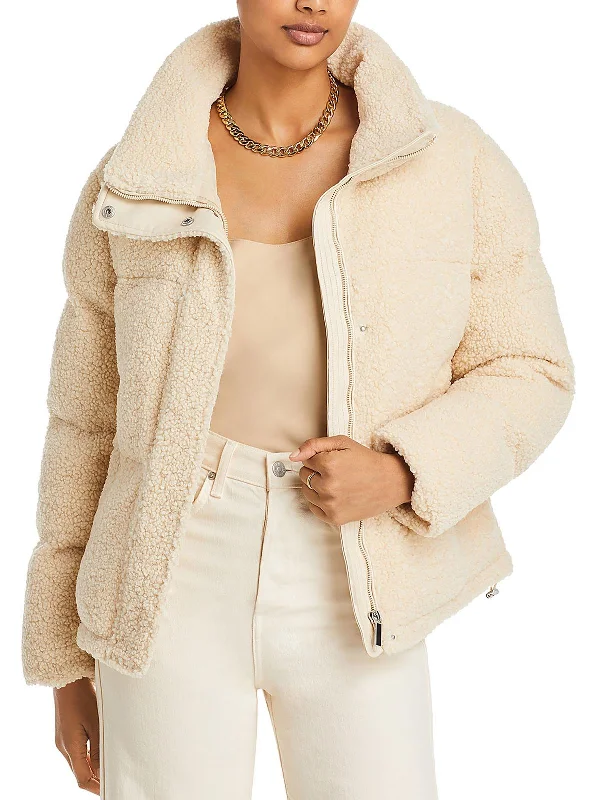 luxury faux fur coat for women -Womens Faux Shearling Heavy Puffer Jacket