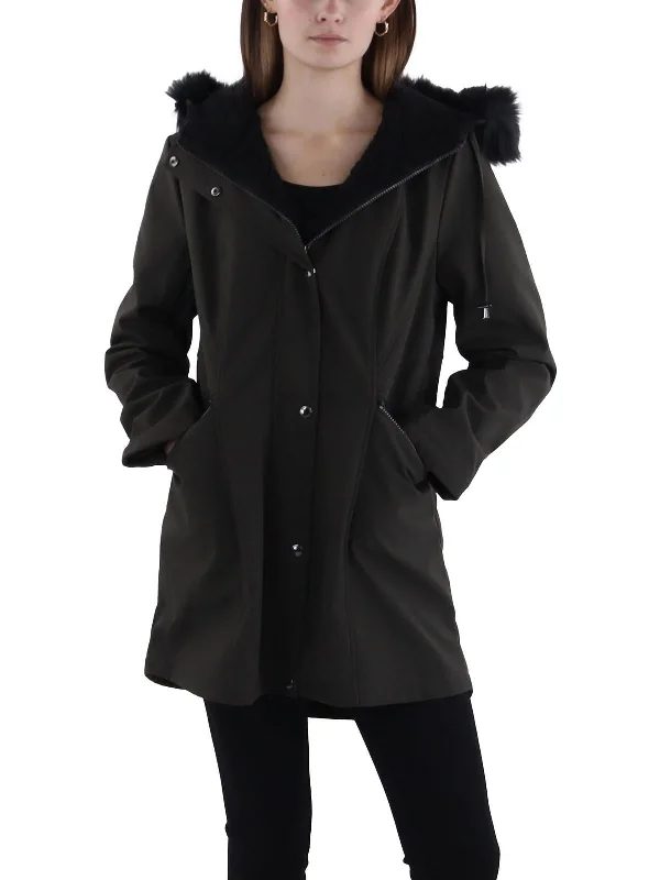 women's reversible coat -Womens Faux Fur Trim Hooded Anorak Jacket