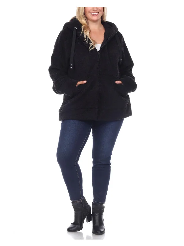 warm alpaca wool coat for ladies -Plus Womens Sherpa Hooded Fleece Jacket