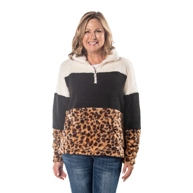 ladies' lightweight anorak coat -Leopard Teddy Bear Sherpa Fleece Full Zip Jacket