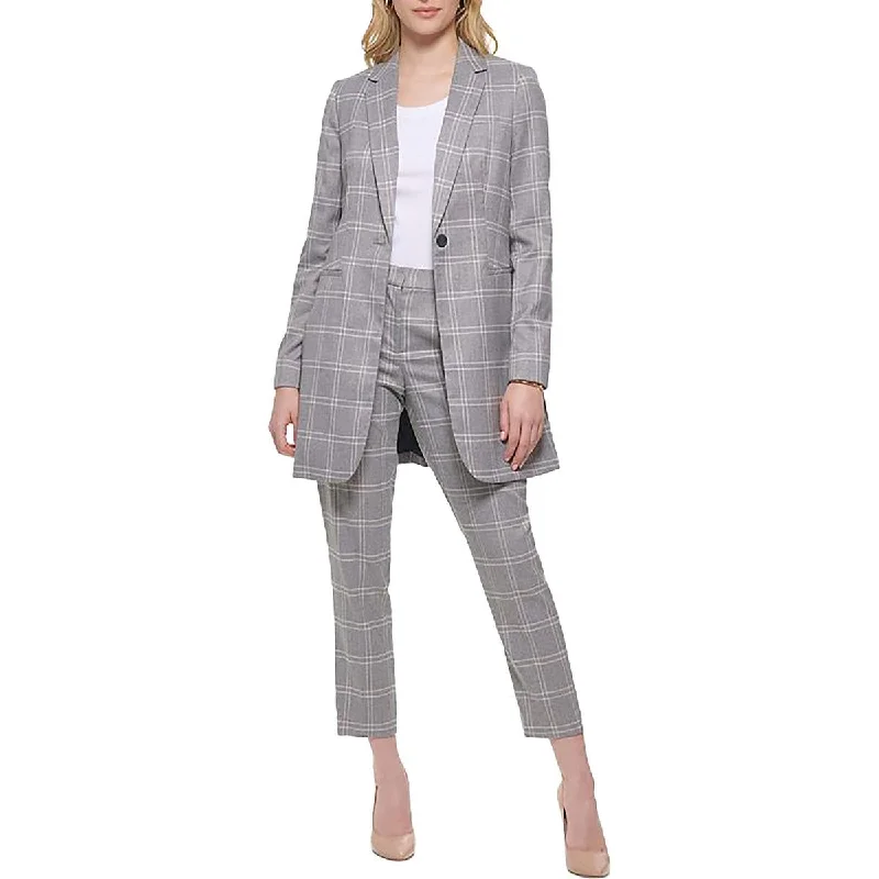 women's slim fit blazer -Tommy Hilfiger Womens Plaid Workwear One-Button Blazer