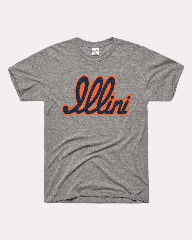 ladies' floral print top -Illinois Illini Script Vintage Grey T-Shirt