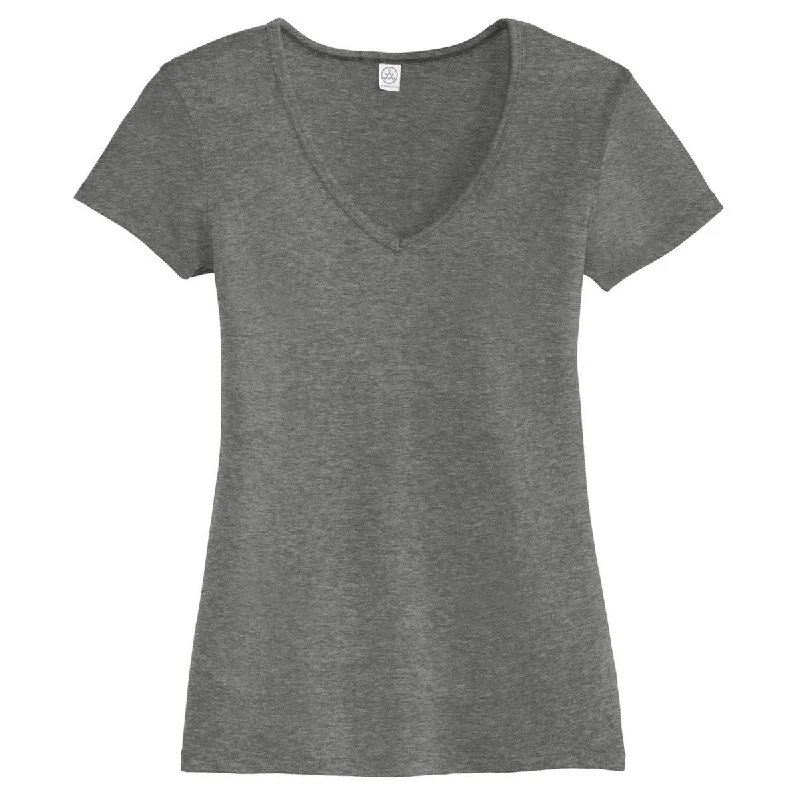 ultra-soft stretch top for women -Alternative Women's Vintage Coal The Keepsake V-Neck Vintage 50/50 Tee