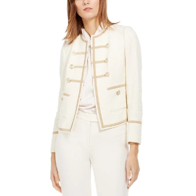 women's elegant cape coat -Anne Klein Women's Braided Trim Double Breasted Military Jacket White Size 4