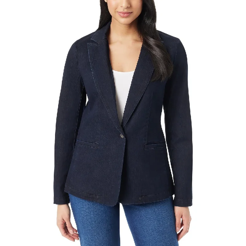 warm alpaca wool coat for ladies -Gloria Vanderbilt Womens Denim Stretch One-Button Blazer