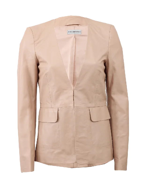 women's elegant cape coat -Leather Jacket With Rose Gold