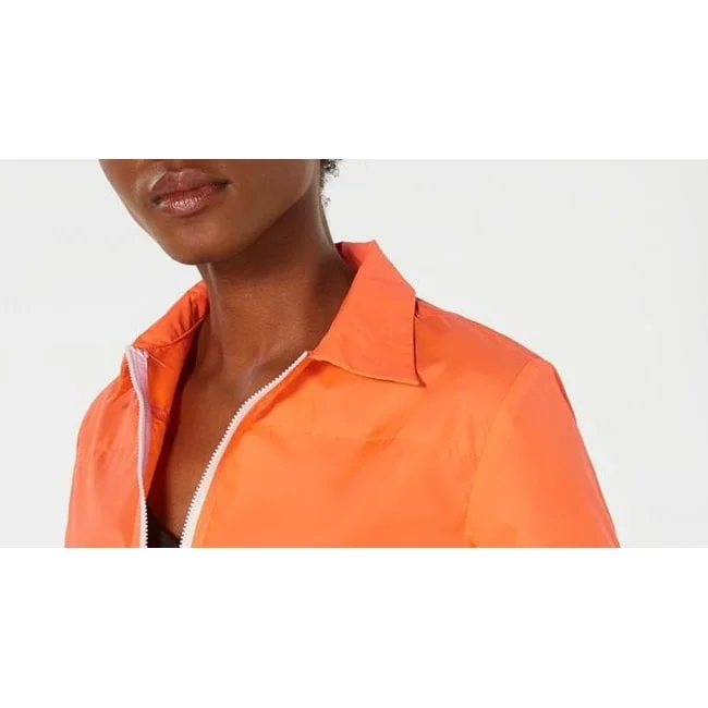 women's sherpa-lined jacket -Waisted Women's Cropped Parachute Jacket Orange Size Small