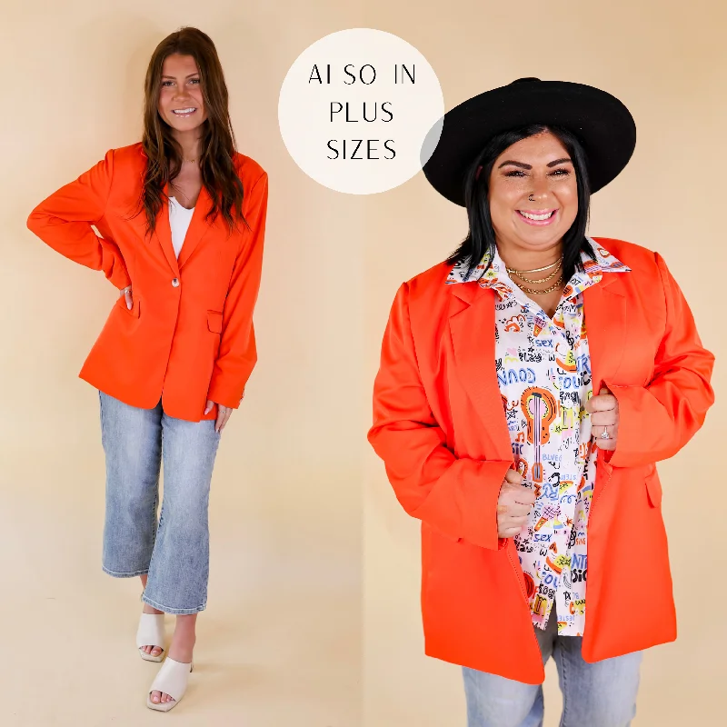 women's classic pea coat -Expect First Class Long Sleeve Blazer in Bright Orange