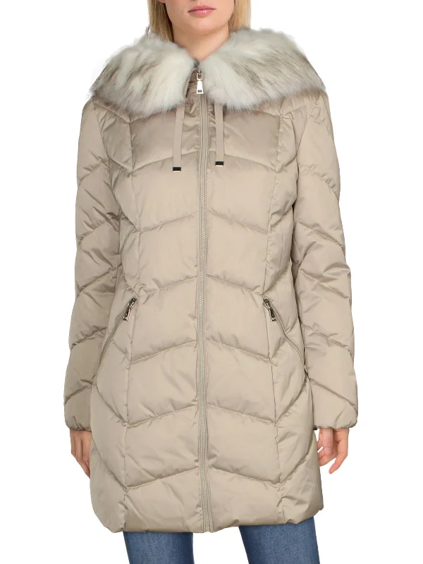 stylish fleece-lined coat for women -Brie Womens Wool Quilted Puffer Coat