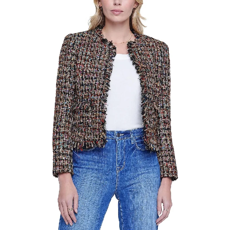 sporty track jacket for women -L'Agence Womens Angelina Metallic Tweed Open-Front Blazer