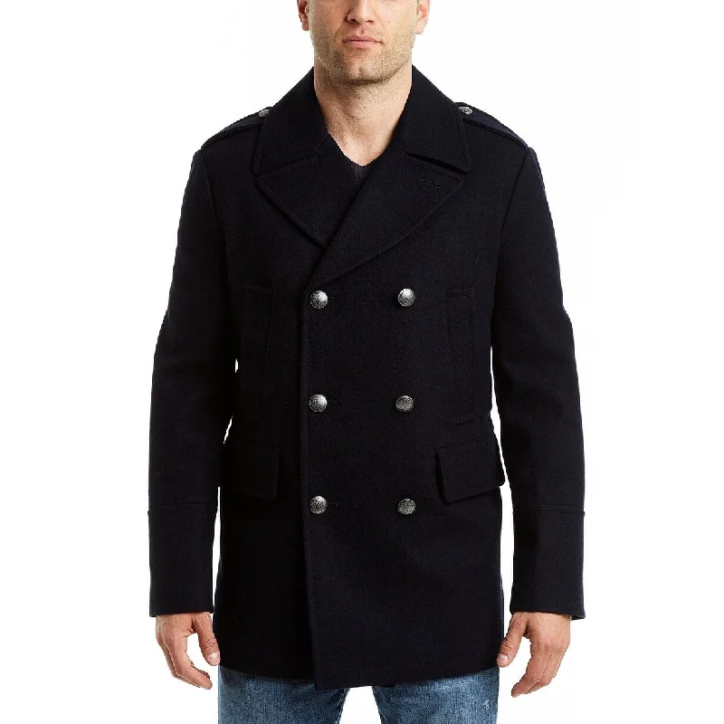 women's faux fur coat -Vince Camuto Men's Double Breasted Nautical Peacoat Jacket Navy Size M - Medium