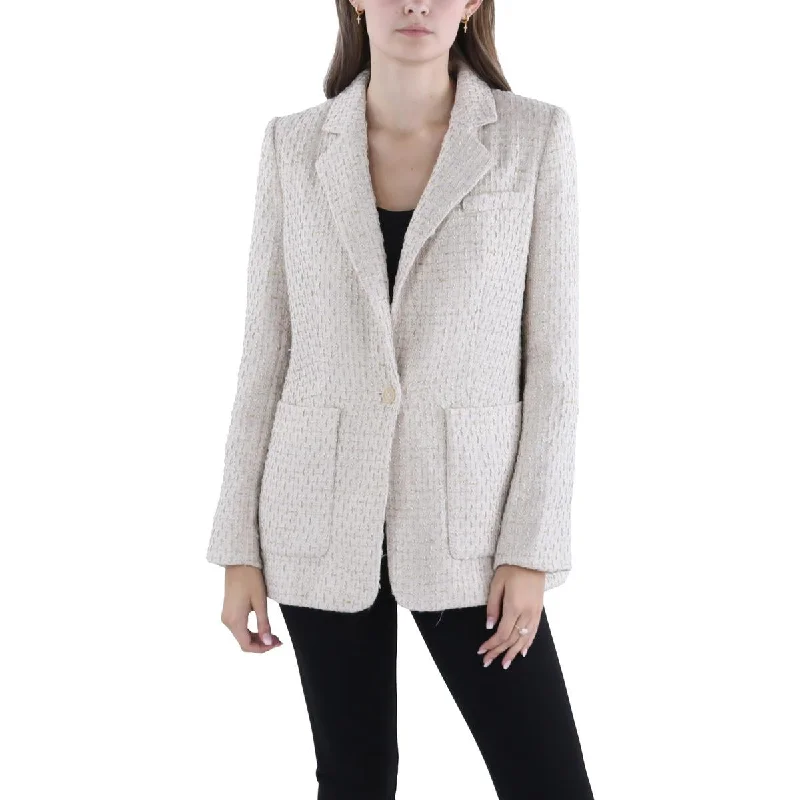 sleek satin bomber jacket for women -Calvin Klein Womens Tweed Metallic One-Button Blazer