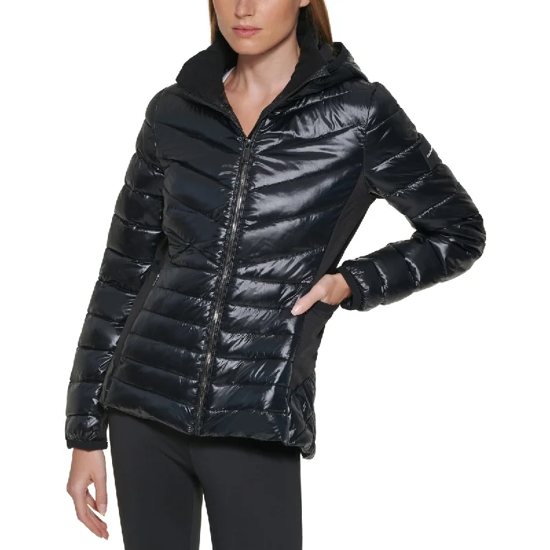 urban streetwear jacket for women -Calvin Klein Women's Hooded Puffer Coat Black Size Small