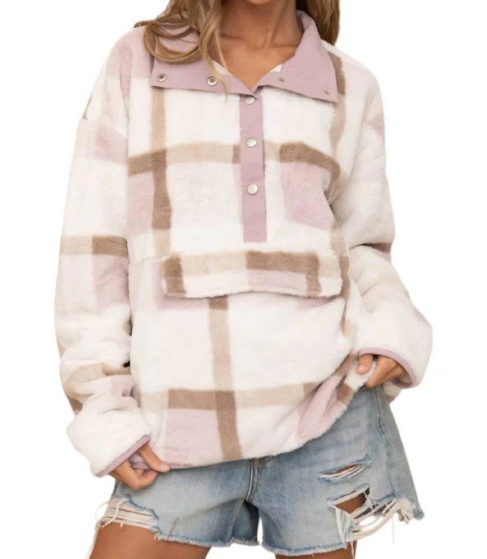 ladies' waterfall drape coat -Soft Fur Pullover In Off White Multi