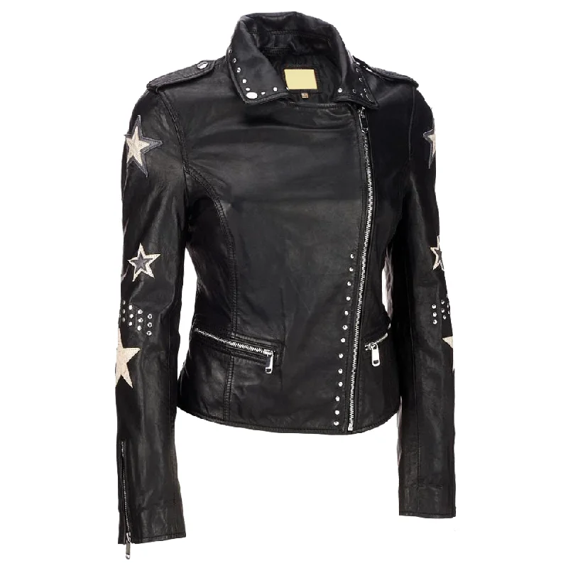 urban style cropped puffer jacket -Women Party Rock Star Black Fashion Leather Jacket