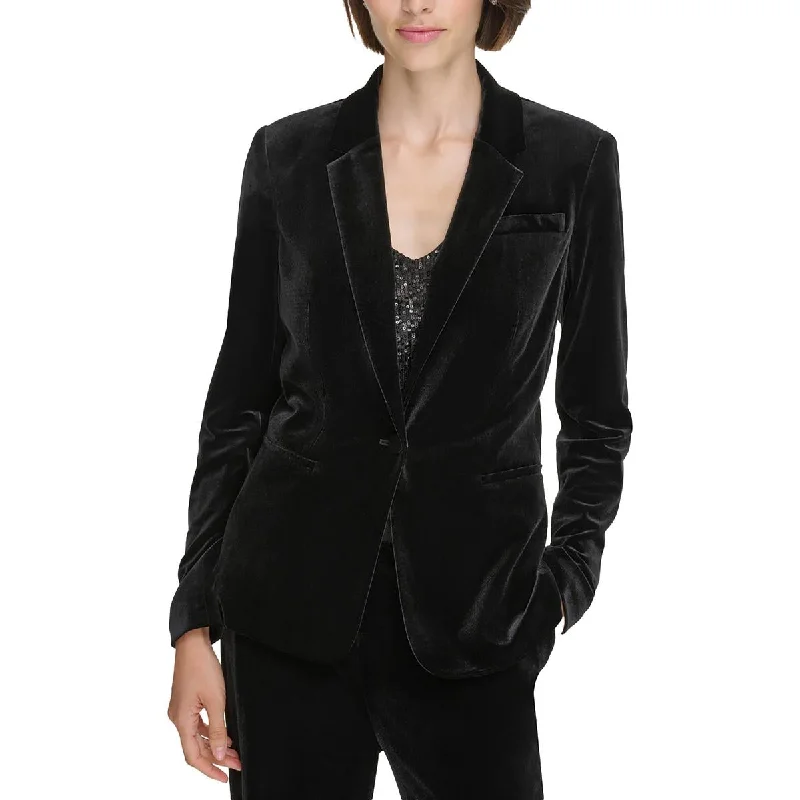 fitted wool blend coat for women -Calvin Klein Womens Velvet Business One-Button Blazer